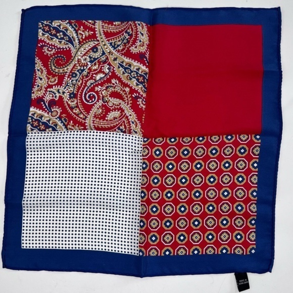 Multi Patterned Red Blue Gold Handmade Silk Pocket Square